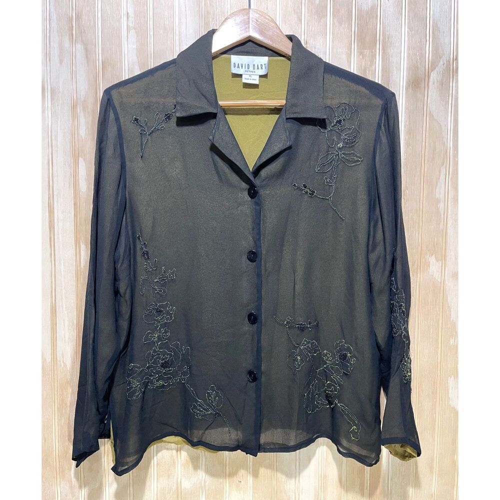 David Dart 100% silk shirt VTG embroidered beaded whimsy goth grunge women Lp